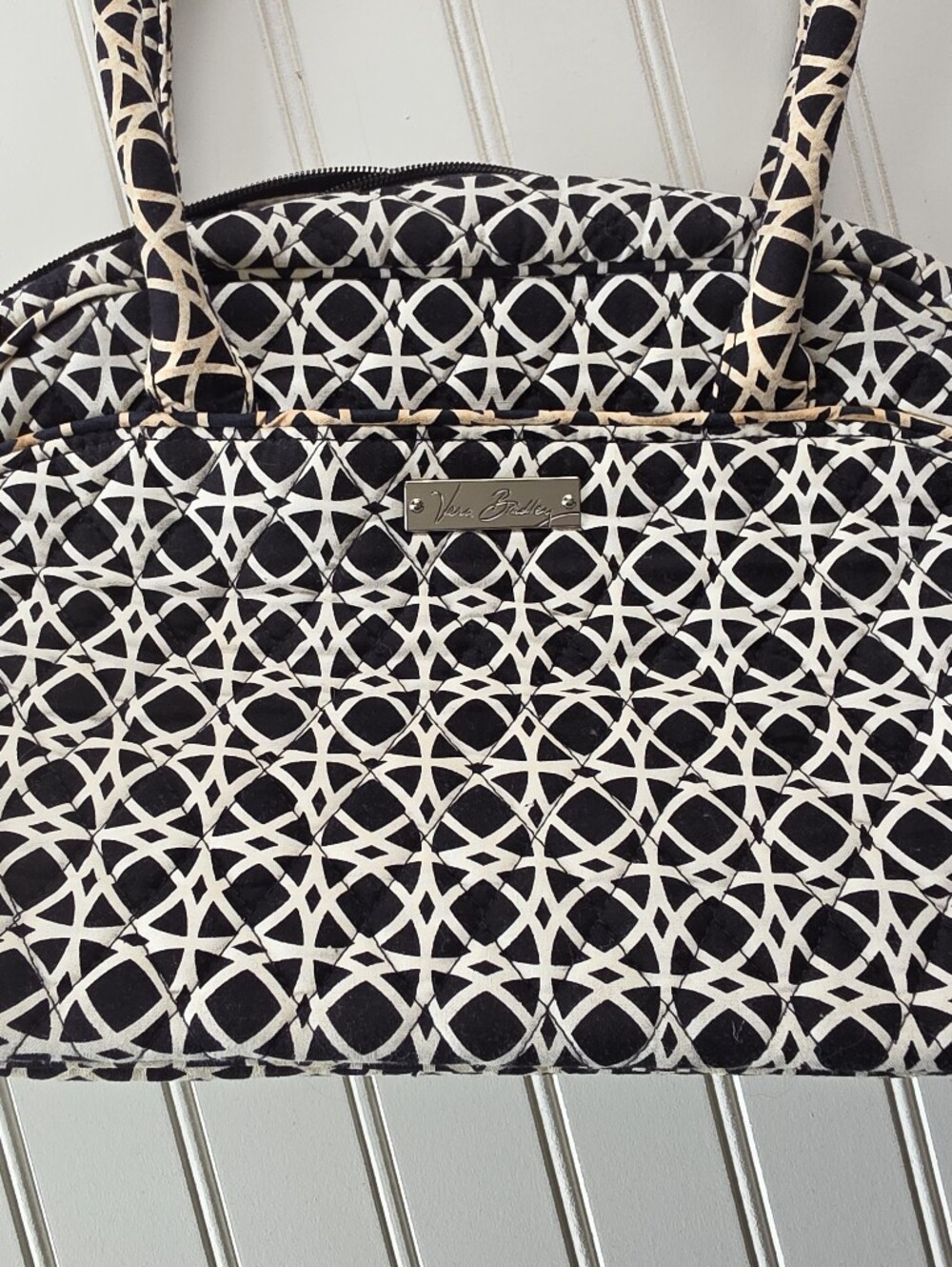 Vera Bradley Medium Bowler Bag in the retired "Night and Day" geometric pattern